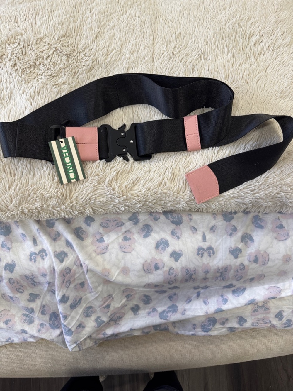 Handmade Wide Black Elastic Belt with Pink Trim - cincha